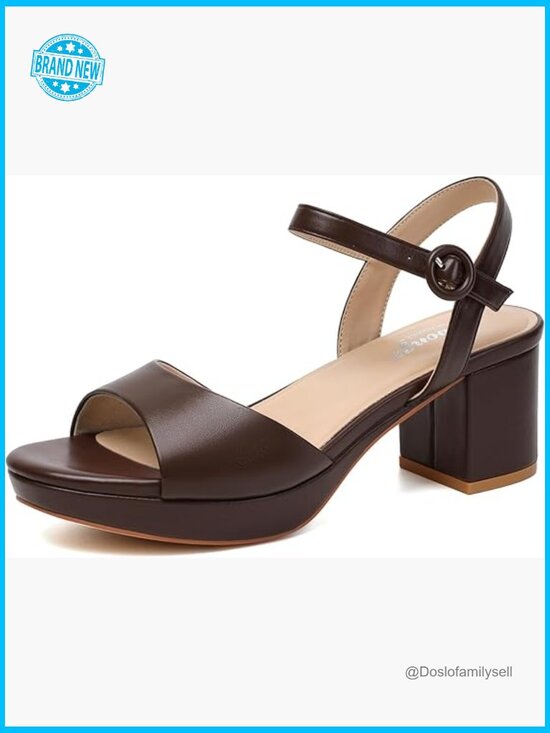 Chunky Block Heel Sandals Strappy Open Toe with Ankle Strap Comfortable Dressy